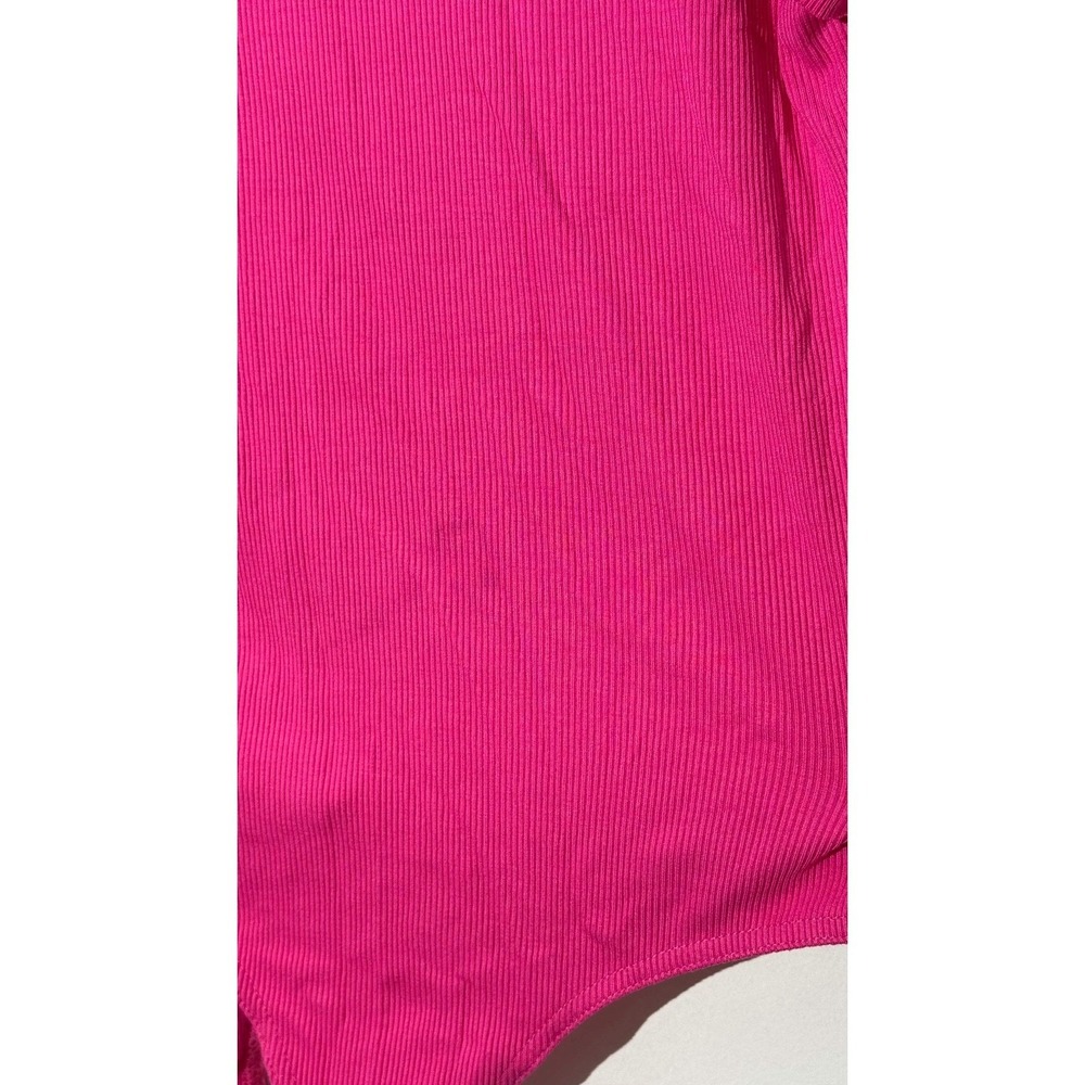 Ruffle Sleeve Bodysuit Women Large Hot‎ Pink Ribbed V-Neck Cap Sleeve - Picture 4 of 7
